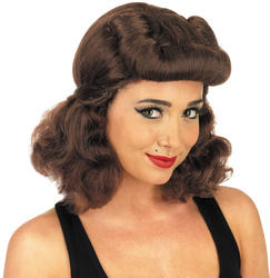 View Item Ladies Brown 1940s Pin Up Wig